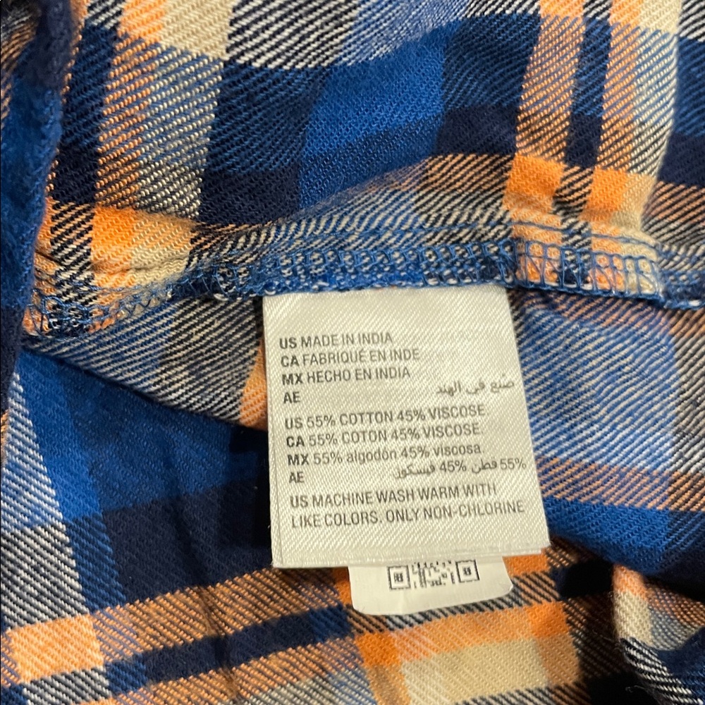 Plaid Shirt Button down Epic Threads Macys Blue Orange size 7/8 Kid - Picture 3 of 4